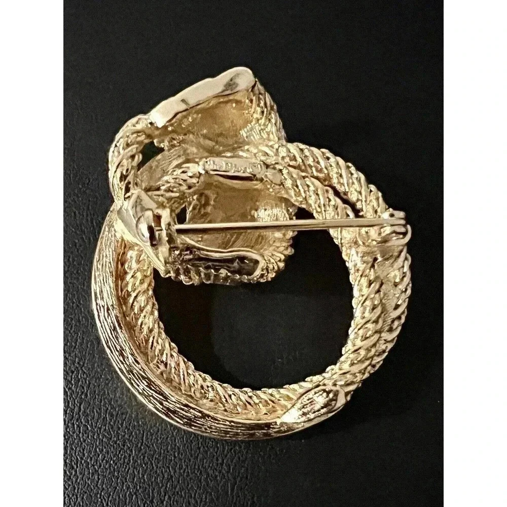 CHRISTIAN Dior Vintage Round Circle Knot Clear Rhinestone Gold Tone Brooch - Picture 4 of 6